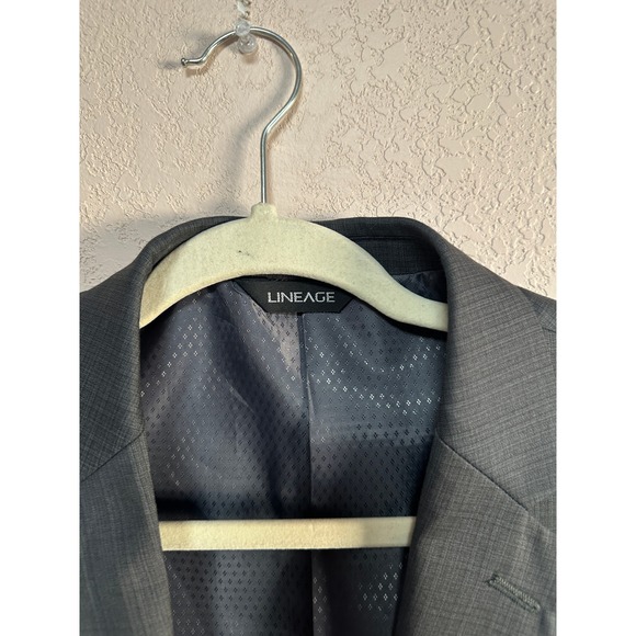 LINEAGE Mens 36R Charcoal Gray Plaid Suit Jacket Blazer Sport Coat Slim Classic - Picture 2 of 6